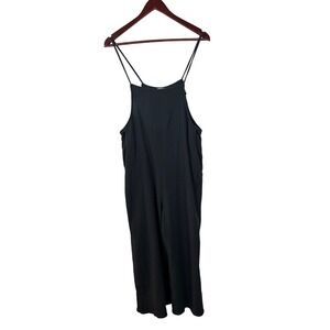 Easel Los Angeles Womens Medium Black Textured Wide Leg Jumpsuit Overalls Cotton